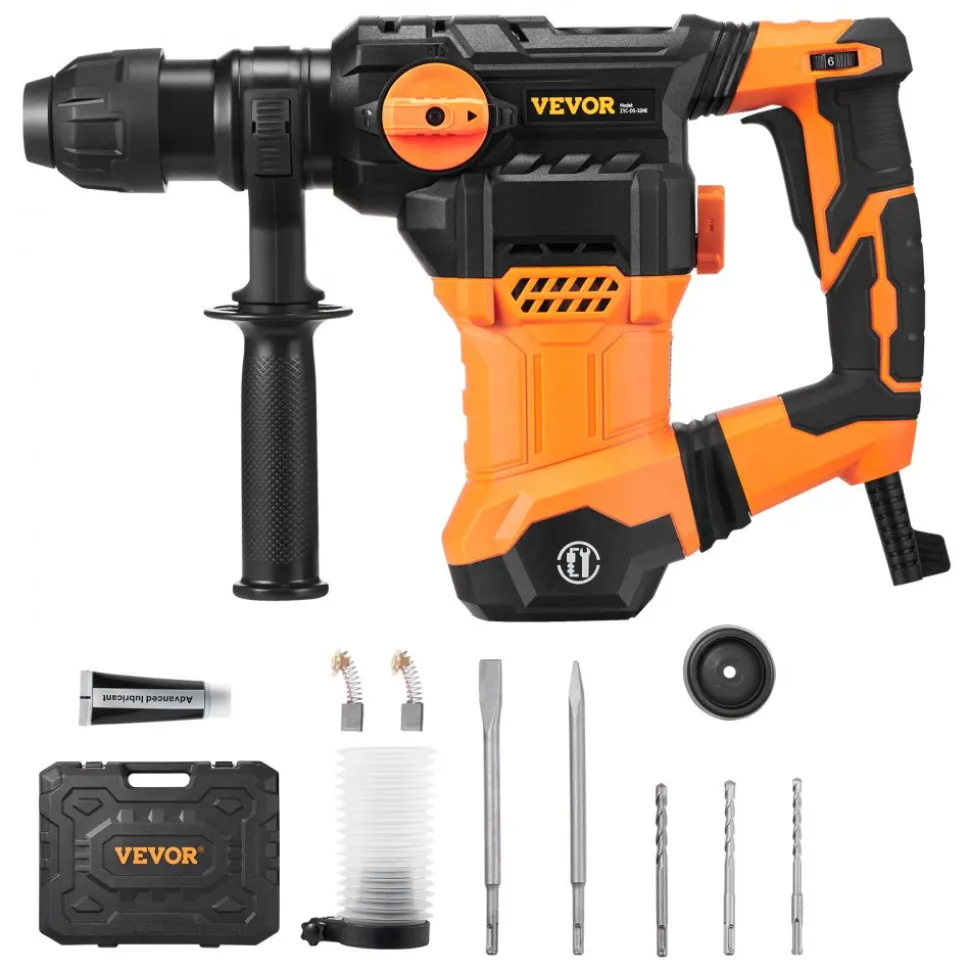 VEVOR 1-1/4 Inch SDS-Plus Rotary Hammer Drill, 13 Amp Corded Drills, Heavy Duty Chipping Hammers with Vibration Control & Safety Clutch, Electric Demolition Hammers Variable Speed, Power Tool For Conc