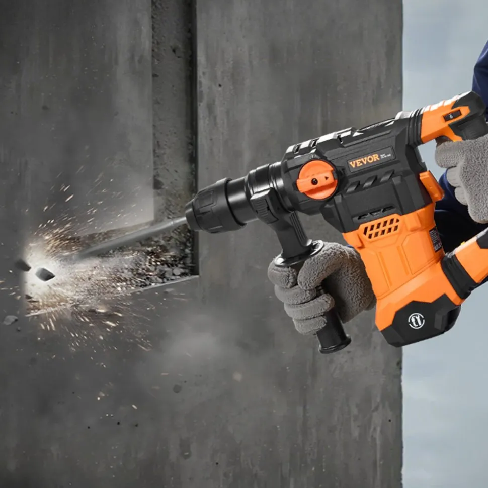 VEVOR 1-1/4 Inch SDS-Plus Rotary Hammer Drill, 13 Amp Corded Drills, Heavy Duty Chipping Hammers with Vibration Control & Safety Clutch, Electric Demolition Hammers Variable Speed, Power Tool For Conc