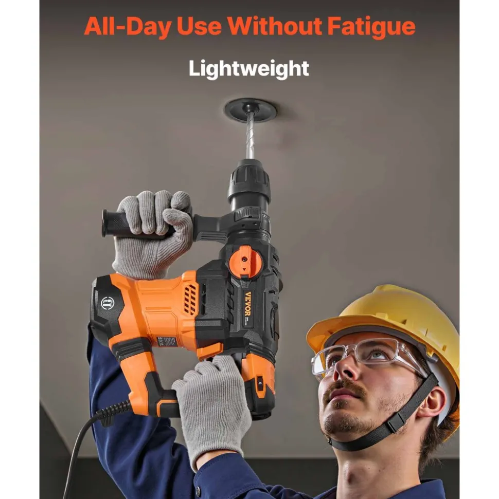 VEVOR 1-1/4 Inch SDS-Plus Rotary Hammer Drill, 13 Amp Corded Drills, Heavy Duty Chipping Hammers with Vibration Control & Safety Clutch, Electric Demolition Hammers Variable Speed, Power Tool For Conc