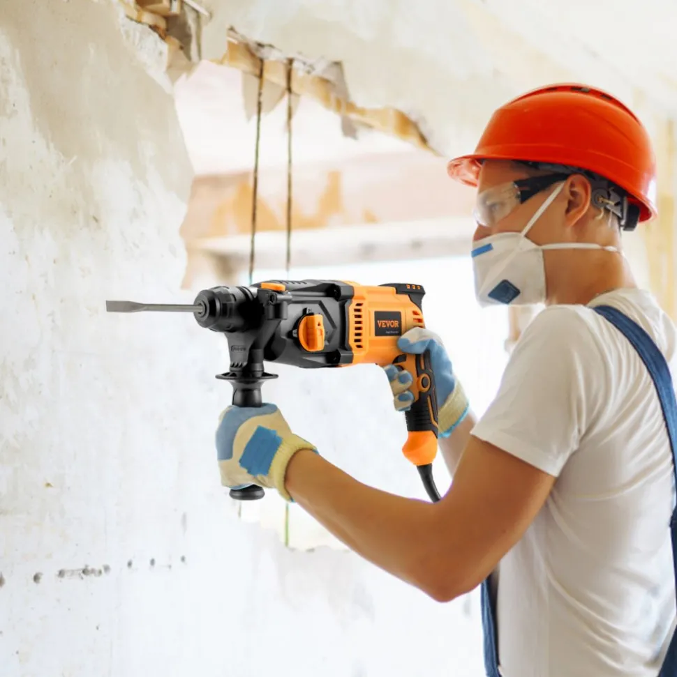 VEVOR 1 Inch SDS-Plus Rotary Hammer Drill, 8 Amp Corded Drills, Heavy Duty Chipping Hammers with Safety Clutch, Electric Demolition Hammers, Taladro Rotomartillo, Power Tool For Concrete