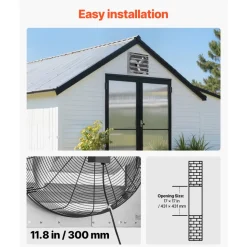 VEVOR 24 Inch Shutter Exhaust Fan Wall Mounted Automatic Louvers Silver, Sturdy Steel Housing, Low Noise, AC Motor, 7030 CFM Ventilation and Cooling for Attic, Garage, Barn, Greenhouse, Workshop