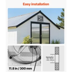 VEVOR 16 Inch Shutter Exhaust Fan Wall Mounted Automatic Louvers Silver, Sturdy Steel Housing, 2438 CFM Low Noise, AC Motor, Ventilation and Cooling for Attic, Garage, Barn, Greenhouse, Workshop