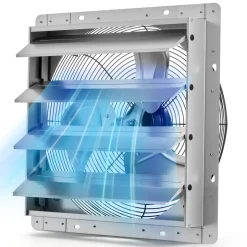 VEVOR 16 Inch Shutter Exhaust Fan Wall Mounted Automatic Louvers Silver, Sturdy Steel Housing, 2438 CFM Low Noise, AC Motor, Ventilation and Cooling for Attic, Garage, Barn, Greenhouse, Workshop