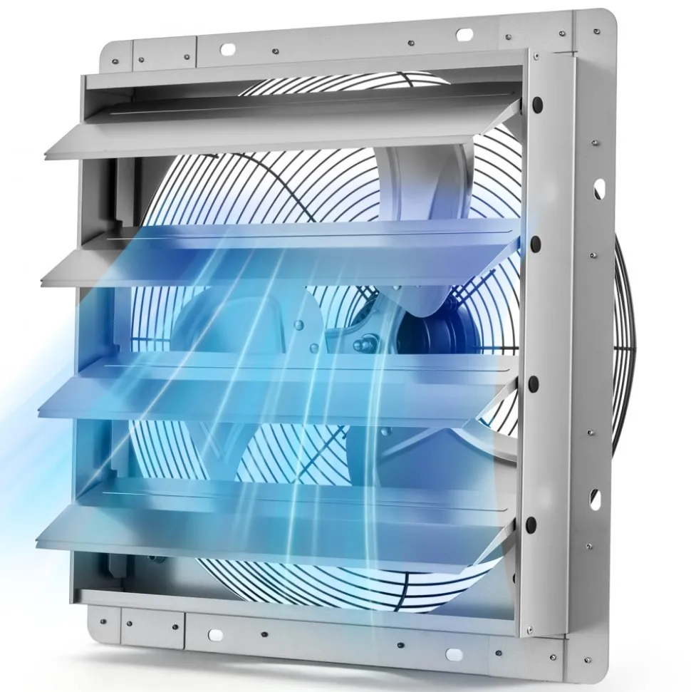 VEVOR 16 Inch Shutter Exhaust Fan Wall Mounted Automatic Louvers Silver, Sturdy Steel Housing, 2438 CFM Low Noise, AC Motor, Ventilation and Cooling for Attic, Garage, Barn, Greenhouse, Workshop