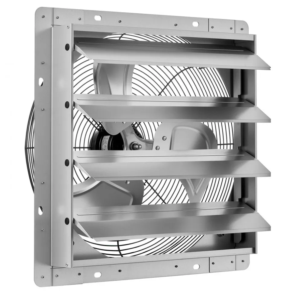 VEVOR 16 Inch Shutter Exhaust Fan Wall Mounted Automatic Louvers Silver, Sturdy Steel Housing, 2438 CFM Low Noise, AC Motor, Ventilation and Cooling for Attic, Garage, Barn, Greenhouse, Workshop