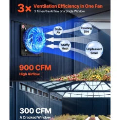 VEVOR 10 inch Shutter Exhaust Fan Wall-Mount Variable Speed Temperature, Automatic Louvers Sturdy Steel Housing, Low Noise, Ventilation and Cooling for Attic, Garage, Barn, Greenhouse, Workshop