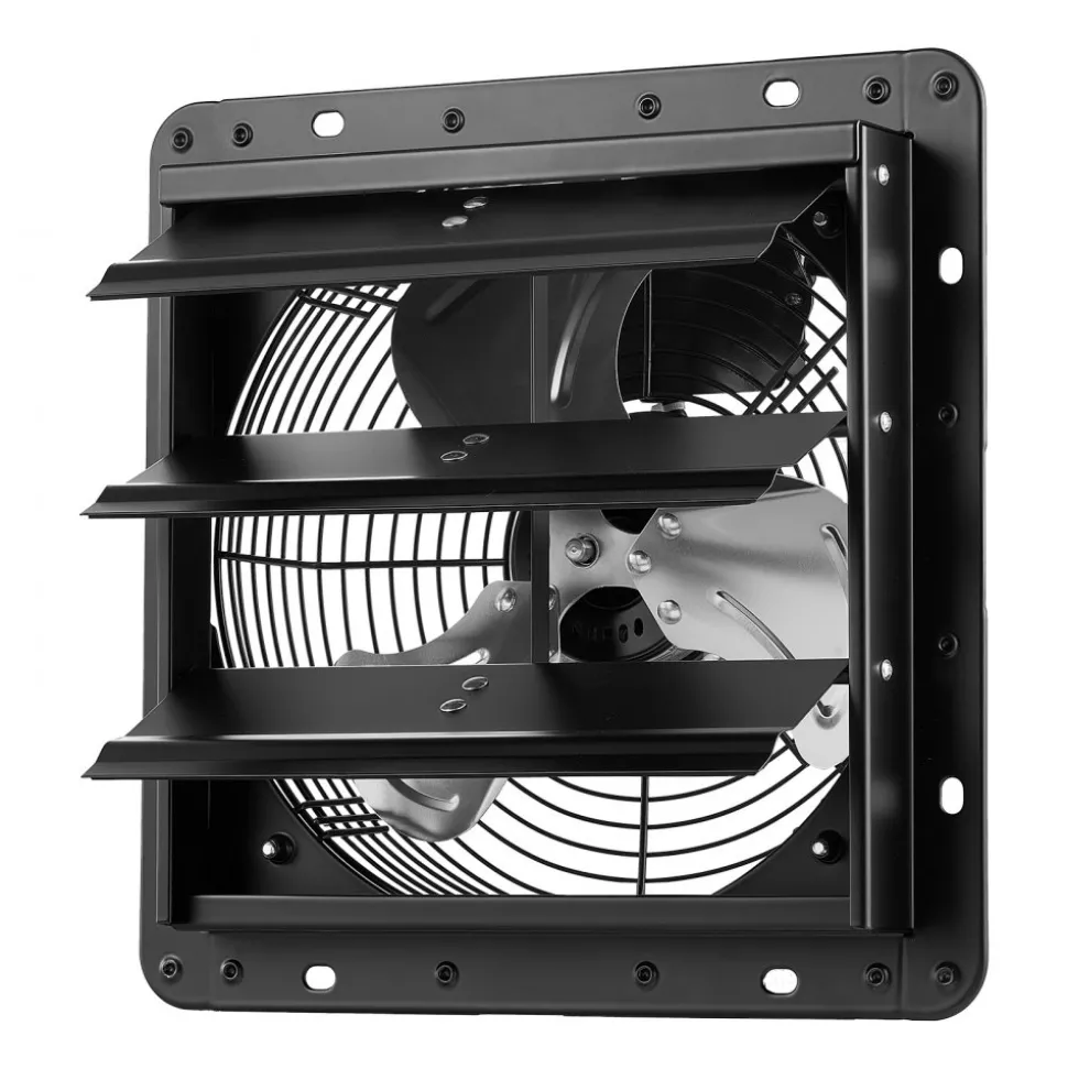 VEVOR 12 Inch Shutter Exhaust Fan Wall Mounted Automatic Louvers EC Motor, Steel Housing, Temperature & Humidity Controller, Ventilation & Cooling for Attic, Garage, Barn, Greenhouse, Workshop, Black
