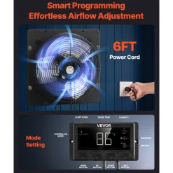 VEVOR 10 inch Shutter Exhaust Fan, Wall Mounted Attic Vent Fan with Smart Programming Variable Speed Temperature Control, 1000 CFM,EC Motor,Timer, for Shed,Garage,Greenhouse Ventilation Cooling,Black