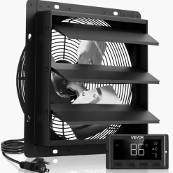 VEVOR 20 Inch Shutter Exhaust Fan Wall Mounted Automatic Louvers EC Motor, Steel Housing, Temperature & Humidity Controller, Ventilation & Cooling for Attic, Garage, Barn, Greenhouse, Workshop, Black