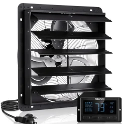 VEVOR 20 inch Shutter Exhaust Fan, Wall Mounted Attic Vent Fan with Smart Programming Variable Speed Temperature Control, 4800 CFM,EC Motor,Timer, for Shed,Garage,Greenhouse Ventilation Cooling,Black