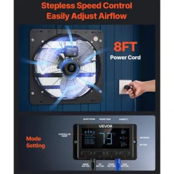 VEVOR 20 inch Shutter Exhaust Fan, Wall Mounted Attic Vent Fan with Smart Programming Variable Speed Temperature Control, 4800 CFM,EC Motor,Timer, for Shed,Garage,Greenhouse Ventilation Cooling,Black