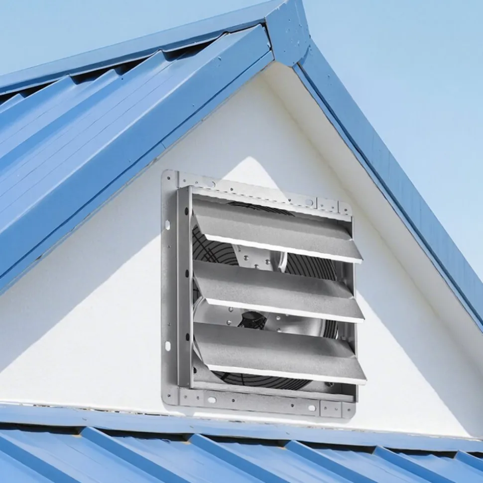 VEVOR 14 Inch Shutter Exhaust Fan Wall Mounted Automatic Louvers EC Motor, Steel Housing, Temperature & Humidity Controller, Ventilation & Cooling for Attic, Garage, Barn, Greenhouse, Workshop, Black