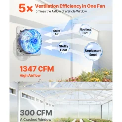 VEVOR 14 Inch Shutter Exhaust Fan Wall Mounted Automatic Louvers EC Motor, Steel Housing, Temperature & Humidity Controller, Ventilation & Cooling for Attic, Garage, Barn, Greenhouse, Workshop, Black