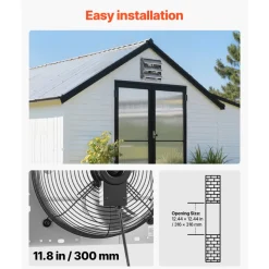 VEVOR 14 Inch Shutter Exhaust Fan Wall Mounted Automatic Louvers EC Motor, Steel Housing, Temperature & Humidity Controller, Ventilation & Cooling for Attic, Garage, Barn, Greenhouse, Workshop, Black