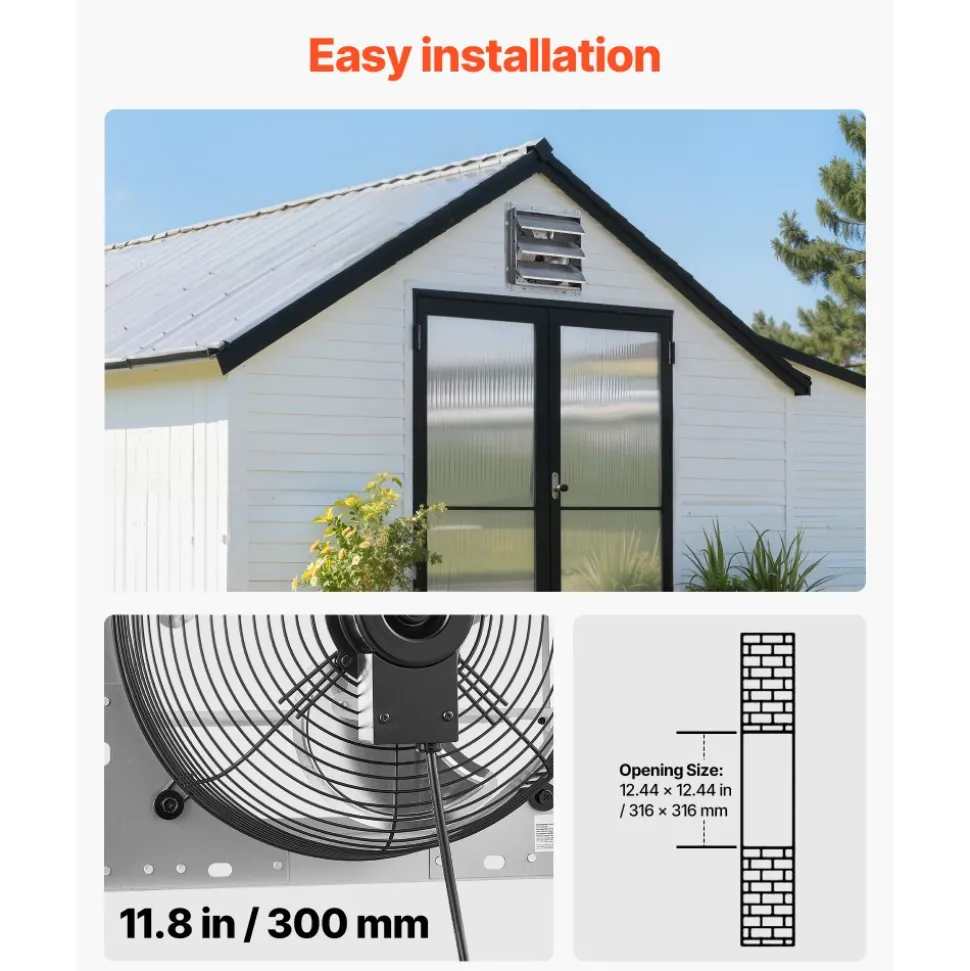 VEVOR 14 Inch Shutter Exhaust Fan Wall Mounted Automatic Louvers EC Motor, Steel Housing, Temperature & Humidity Controller, Ventilation & Cooling for Attic, Garage, Barn, Greenhouse, Workshop, Black
