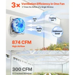 VEVOR 10 Inch Shutter Exhaust Fan Wall Mounted 874 CFM Automatic Louvers, Sturdy Steel Housing, Low Noise, AC Motor, Ventilation and Cooling for Attic, Garage, Barn, Greenhouse, Workshop, Silver