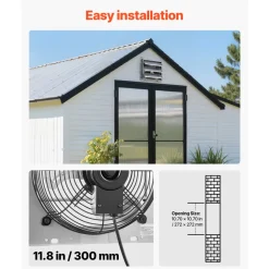 VEVOR 10 Inch Shutter Exhaust Fan Wall Mounted 874 CFM Automatic Louvers, Sturdy Steel Housing, Low Noise, AC Motor, Ventilation and Cooling for Attic, Garage, Barn, Greenhouse, Workshop, Silver
