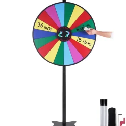 VEVOR 36 inch Spinning Prize Wheel, 18 Slots Spinning Wheel, Roulette Wheel with a Dry Erase and 2 Markers, Tabletop or Floor Standing Win Fortune Spin Games in Party Pub Trade Show Carnival