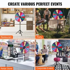 VEVOR 24 inch Spinning Prize Wheel, 14 Slots Spinning Wheel with Height Adjustable Stand, Roulette Wheel with a Dry Erase, and a Storage Bag, Win Fortune Spin Games in Party Pub Trade Show Carnival
