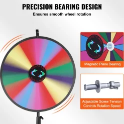 VEVOR 24 inch Spinning Prize Wheel, 14 Slots Spinning Wheel with Height Adjustable Stand, Roulette Wheel with a Dry Erase, and a Storage Bag, Win Fortune Spin Games in Party Pub Trade Show Carnival
