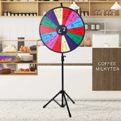 VEVOR 24 inch Spinning Prize Wheel, 14 Slots Spinning Wheel with Height Adjustable Stand, Roulette Wheel with a Dry Erase, and a Storage Bag, Win Fortune Spin Games in Party Pub Trade Show Carnival