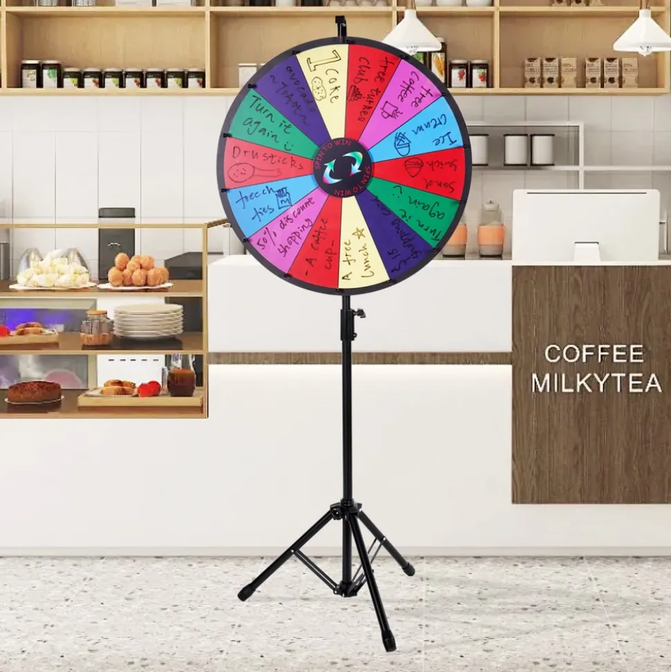 VEVOR 24 inch Spinning Prize Wheel, 14 Slots Spinning Wheel with Height Adjustable Stand, Roulette Wheel with a Dry Erase, and a Storage Bag, Win Fortune Spin Games in Party Pub Trade Show Carnival