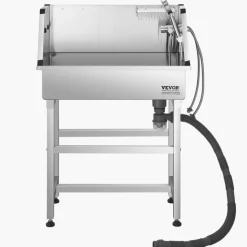 VEVOR 34 Inch Stainless Steel Dog Washing Station, Pet Grooming Tub with Hot & Cold Faucet, Showerhead, Storage Rack, No-Bend All-in-One Bathtub, Home Wash Sink, Fits Small Cats and Dogs