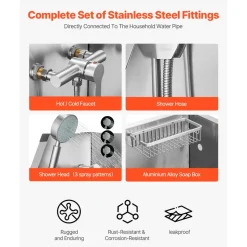 VEVOR 34 Inch Stainless Steel Dog Washing Station, Pet Grooming Tub with Hot & Cold Faucet, Showerhead, Storage Rack, No-Bend All-in-One Bathtub, Home Wash Sink, Fits Small Cats and Dogs