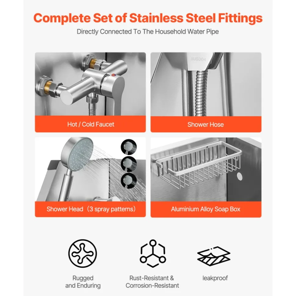 VEVOR 34 Inch Stainless Steel Dog Washing Station, Pet Grooming Tub with Hot & Cold Faucet, Showerhead, Storage Rack, No-Bend All-in-One Bathtub, Home Wash Sink, Fits Small Cats and Dogs