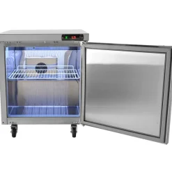 VEVOR 28-inch Stainless Steel Undercounter Refrigerator, 7.4 Cubic Feet, with Fan-Assisted Cooling and Lockable Single Door, Ideal for Food Preparation Areas and Bars