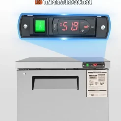 VEVOR 28-inch Stainless Steel Undercounter Refrigerator, 7.4 Cubic Feet, with Fan-Assisted Cooling and Lockable Single Door, Ideal for Food Preparation Areas and Bars