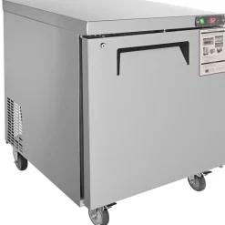 VEVOR 28-inch Stainless Steel Undercounter Refrigerator, 7.4 Cubic Feet, with Fan-Assisted Cooling and Lockable Single Door, Ideal for Food Preparation Areas and Bars