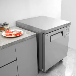 VEVOR 28-inch Stainless Steel Undercounter Refrigerator, 7.4 Cubic Feet, with Fan-Assisted Cooling and Lockable Single Door, Ideal for Food Preparation Areas and Bars