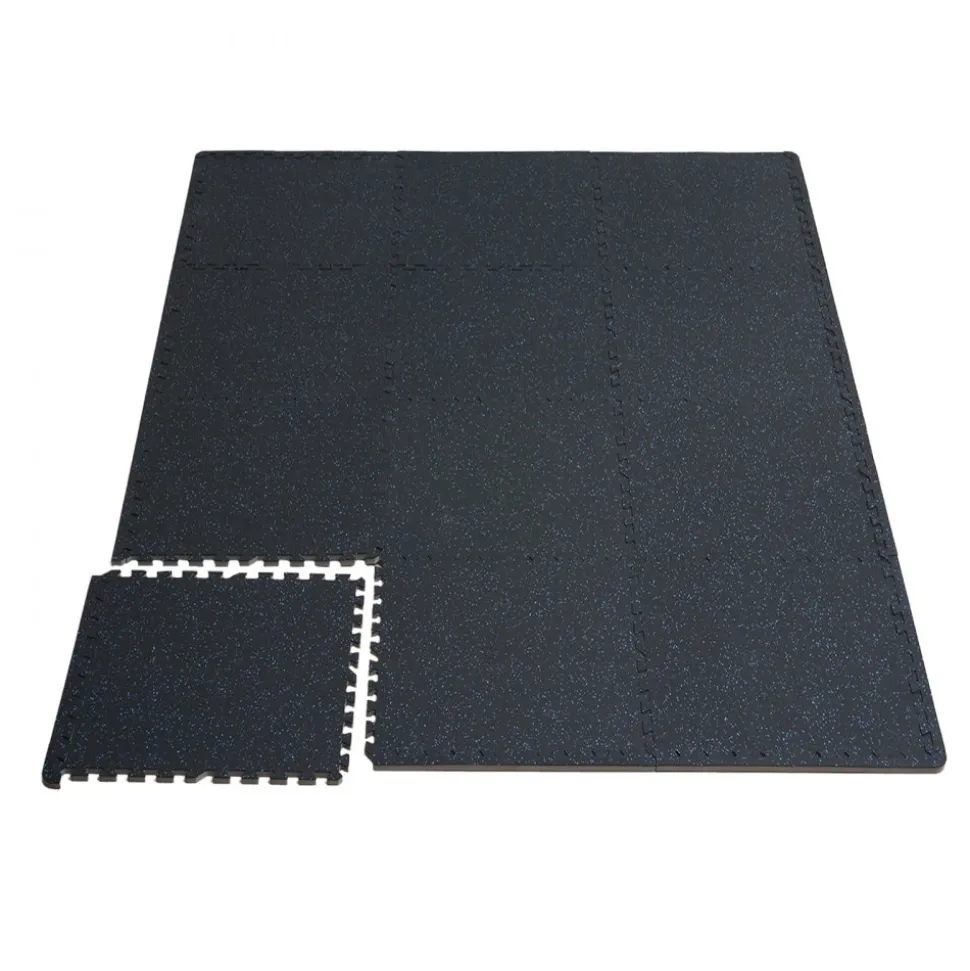 VEVOR 0.56 Inch Thick Gym Floor Mats, 12 Tiles Rubber Top with EVA Foam, 25" x 25" Gym Flooring Workout Mats with 48 sq.ft Coverage, Interlocking Puzzle Gym Mats for Gym, Home, Garage, Black & Blue