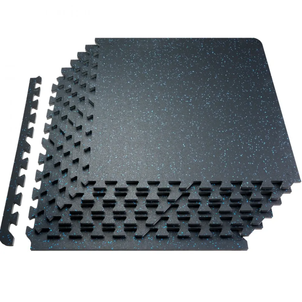 VEVOR 0.56 Inch Thick Gym Floor Mats, 12 Tiles Rubber Top with EVA Foam, 25" x 25" Gym Flooring Workout Mats with 48 sq.ft Coverage, Interlocking Puzzle Gym Mats for Gym, Home, Garage, Black & Blue