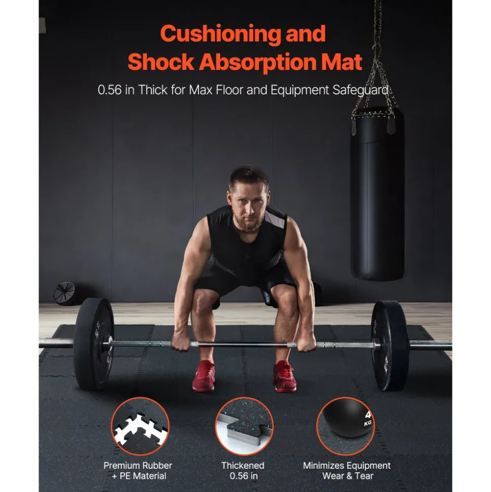 VEVOR 0.56 Inch Thick Gym Floor Mats, 12 Tiles Rubber Top with EVA Foam, 25" x 25" Gym Flooring Workout Mats with 48 sq.ft Coverage, Interlocking Puzzle Gym Mats for Gym, Home, Garage, Black & Blue
