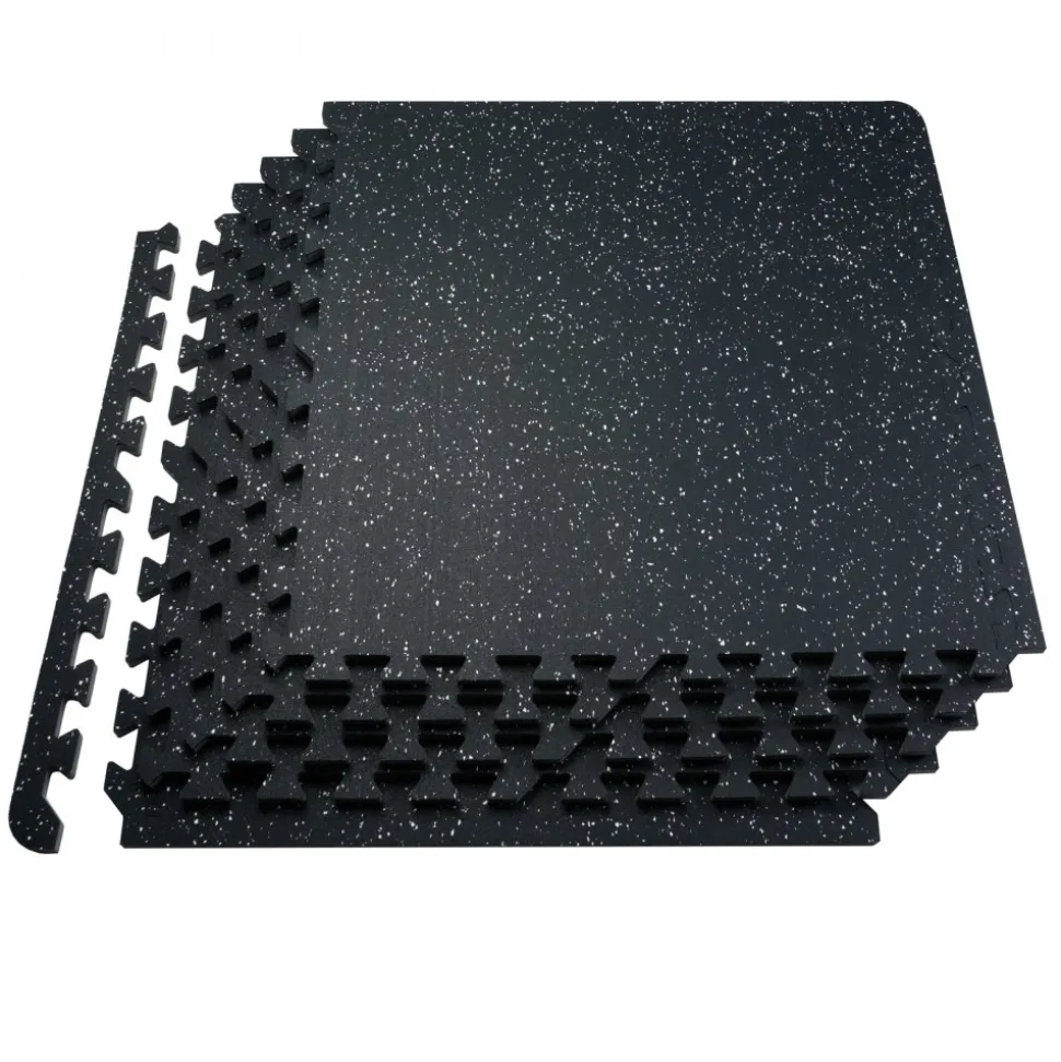 VEVOR 0.56 Inch Thick Gym Floor Mats, 6 Tiles Rubber Top with EVA Foam, 25" x 25" Gym Flooring Workout Mats with 25 sq.ft Coverage, Interlocking Puzzle Gym Mats for Gym, Home, Garage, Black & White