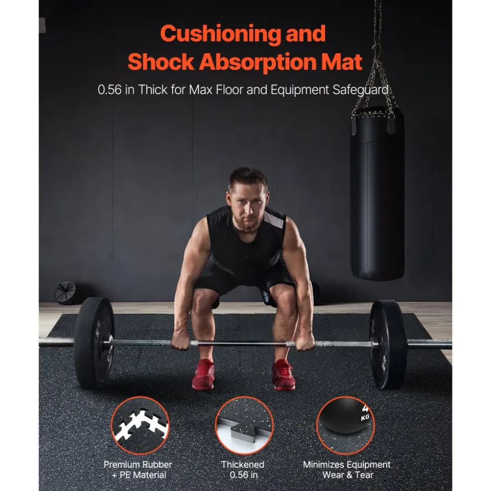 VEVOR 0.56 Inch Thick Gym Floor Mats, 12 Tiles Rubber Top with EVA Foam, 25" x 25" Gym Flooring Workout Mats with 48 sq.ft Coverage, Interlocking Puzzle Gym Mats for Gym, Home, Garage, Black & White
