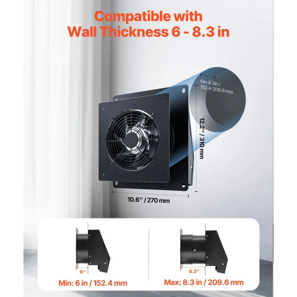 VEVOR 6 inch Through-The-Wall Ventilation Fan, 205 CFM Through Wall Exhaust Fan with AC Motor, Quiet Vent Easy Installation for Bathroom,Garage,Laundry Room,Storage Room Air Exchanger