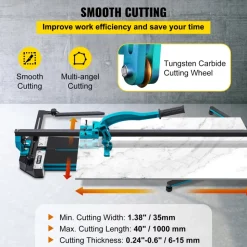 VEVOR 40 Inch Tile Cutter Single Rail Double Brackets Manual Tile Cutter 3/5 in Cap with Precise Laser Manual Tile Cutter Tools for Precision Cutting (40 Inch)