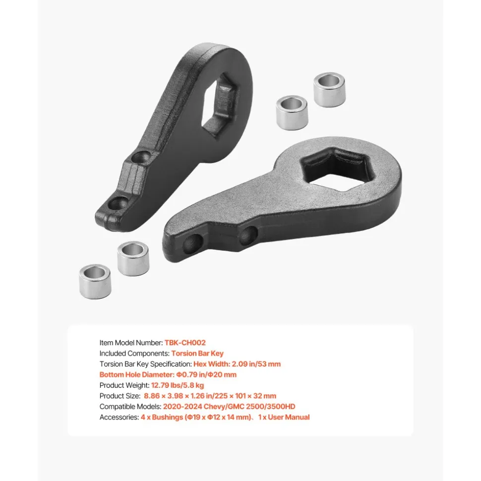 VEVOR 2 Inch Torsion Bar Keys for 2020-2024 Chevy/GMC 2500/3500HD, Front Leveling Lift Kit Heavy-Duty Steel Suspension Level Kit with 4 Bushings, Chassis Leveling Kit Compatible with Chevy and GMC
