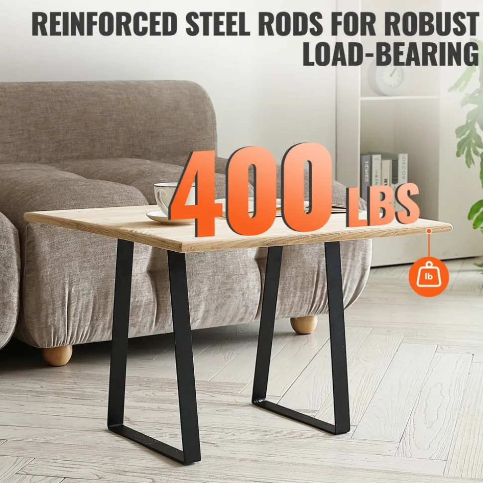 VEVOR 16 inch Trapezoid Steel Table Legs, Replacement Furniture Legs Set of 2 for DIY Coffee Tables, Modern Desks, Bench, Night Stands, Sofa, Max Load 400 lbs Heavy Duty, Quick Instalation Legs Black
