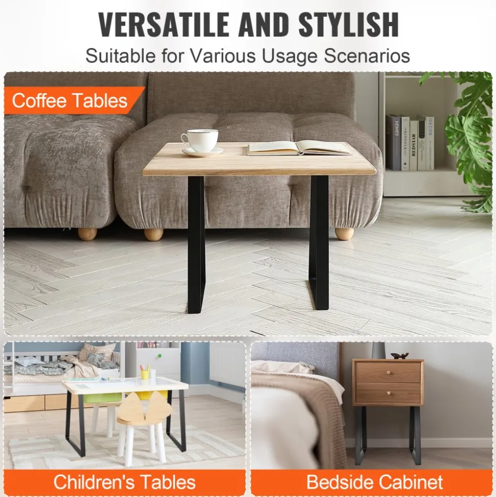 VEVOR 16 inch Trapezoid Steel Table Legs, Replacement Furniture Legs Set of 2 for DIY Coffee Tables, Modern Desks, Bench, Night Stands, Sofa, Max Load 400 lbs Heavy Duty, Quick Instalation Legs Black