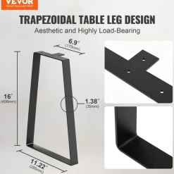 VEVOR 16 inch Trapezoid Steel Table Legs, Replacement Furniture Legs Set of 2 for DIY Coffee Tables, Modern Desks, Bench, Night Stands, Sofa, Max Load 400 lbs Heavy Duty, Quick Instalation Legs Black