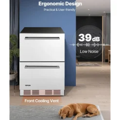 VEVOR 24 Inch Under Counter Drawer Refrigerator, Stainless Steel Dual Drawer Fridge with Temperature Control, Outdoor Refrigerator with Powerful Compressor & LED Display, Fit for Home, Office, etc.