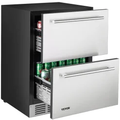 VEVOR 24 Inch Under Counter Drawer Refrigerator, Stainless Steel Dual Drawer Fridge with Temperature Control, Outdoor Refrigerator with Powerful Compressor & LED Display, Fit for Home, Office, etc.