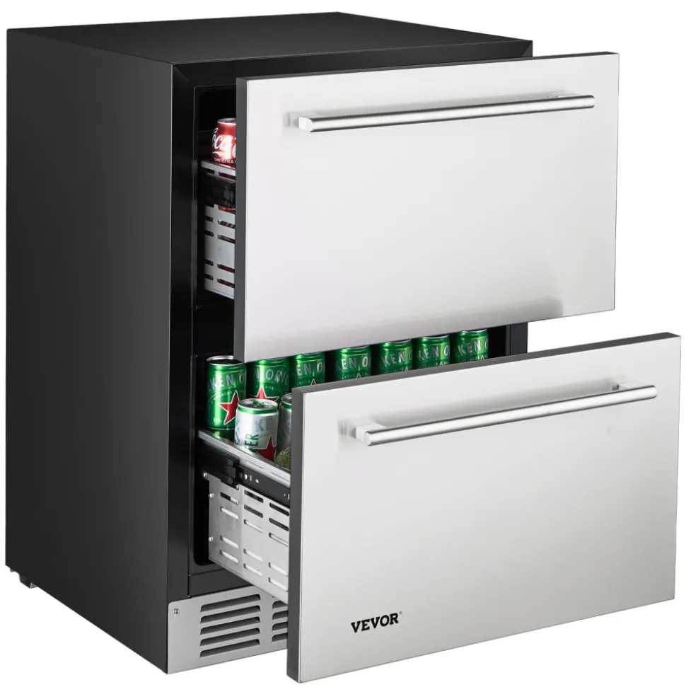VEVOR 24 Inch Under Counter Drawer Refrigerator, Stainless Steel Dual Drawer Fridge with Temperature Control, Outdoor Refrigerator with Powerful Compressor & LED Display, Fit for Home, Office, etc.