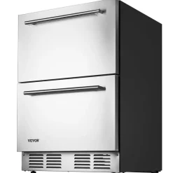 VEVOR 24 Inch Under Counter Drawer Refrigerator, Stainless Steel Dual Drawer Fridge with Temperature Control, Outdoor Refrigerator with Powerful Compressor & LED Display, Fit for Home, Office, etc.
