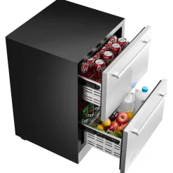 VEVOR 24 Inch Under Counter Drawer Refrigerator, Stainless Steel Dual Drawer Fridge with Temperature Control, Outdoor Refrigerator with Powerful Compressor & LED Display, Fit for Home, Office, etc.
