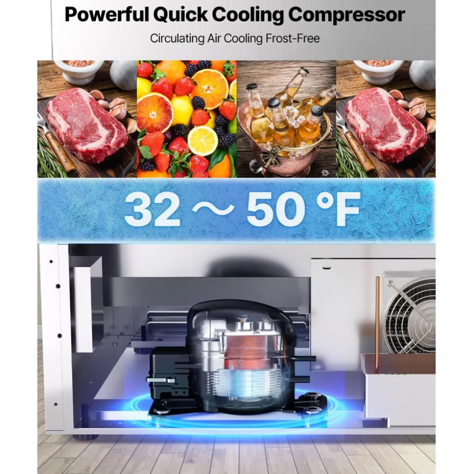VEVOR 24 Inch Under Counter Drawer Refrigerator, Stainless Steel Dual Drawer Fridge with Temperature Control, Outdoor Refrigerator with Powerful Compressor & LED Display, Fit for Home, Office, etc.